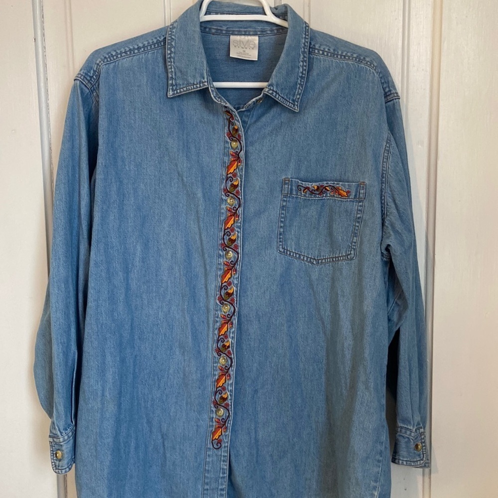 Style Studio - Ladies Fall accent Denim shirt, 1x